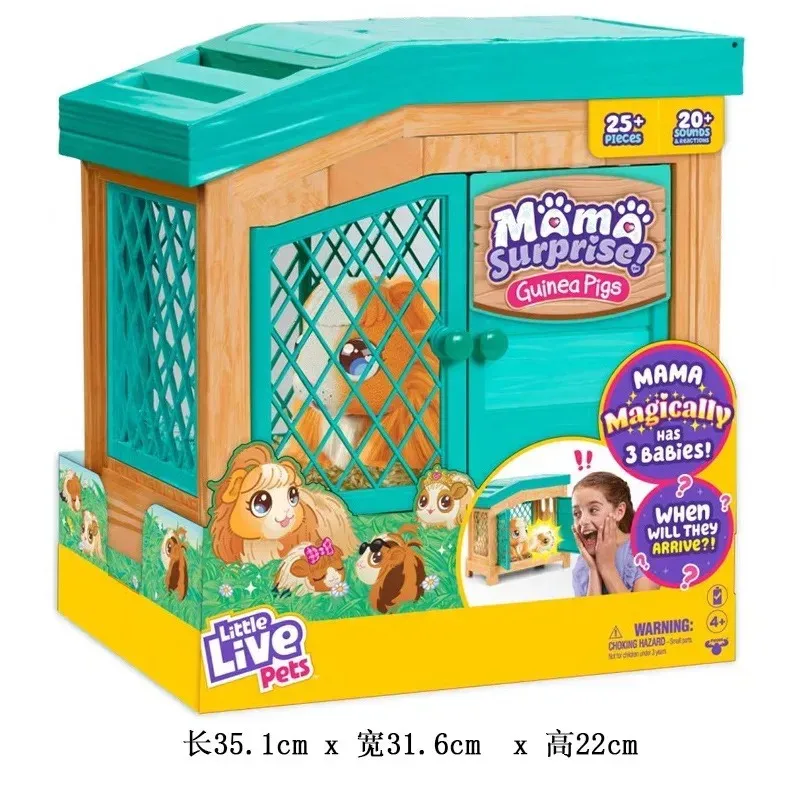 

New Moose Little Live Pets Mama Surprise Soft Interactive Guinea Pig And Her Hutch And Her 3 Babies 20+ Sounds Toy Children Gift