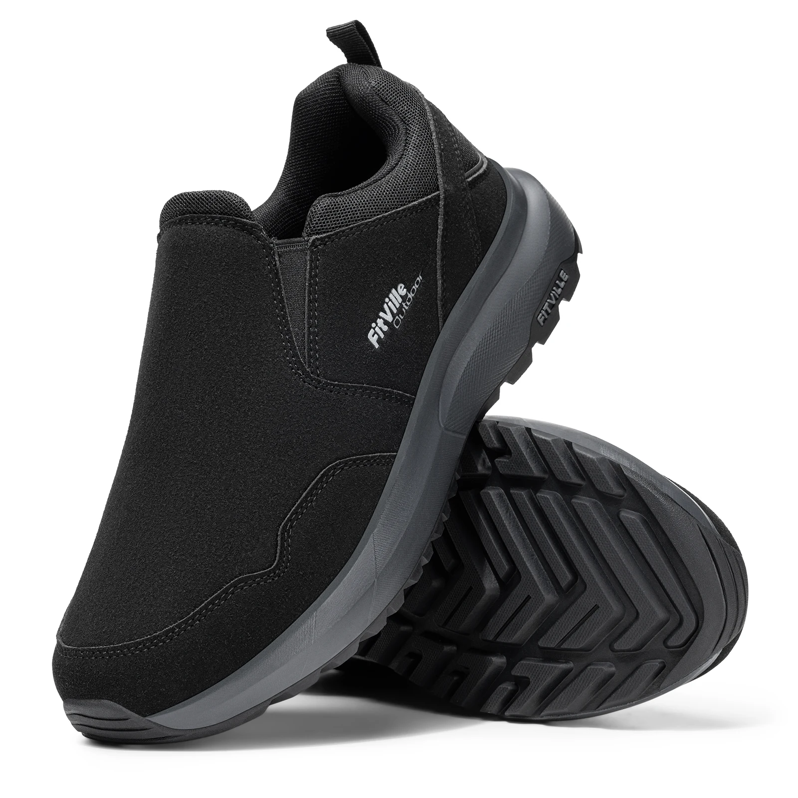 Fittington Zapatos de senderismo anchos para hombre, mocasines sin cordones, zapatos para caminar para hombre, zapatillas de deporte con soporte para arco