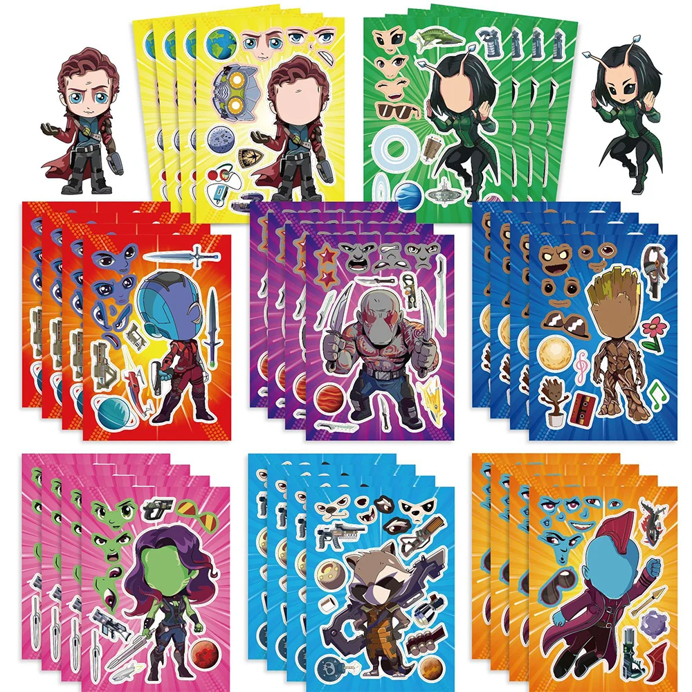 

8/16Sheets Disney Marvel Guardians of the Galaxy Anime Puzzle Stickers for Kids Make-a-Face Assemble Jigsaw DIY Educational Toys