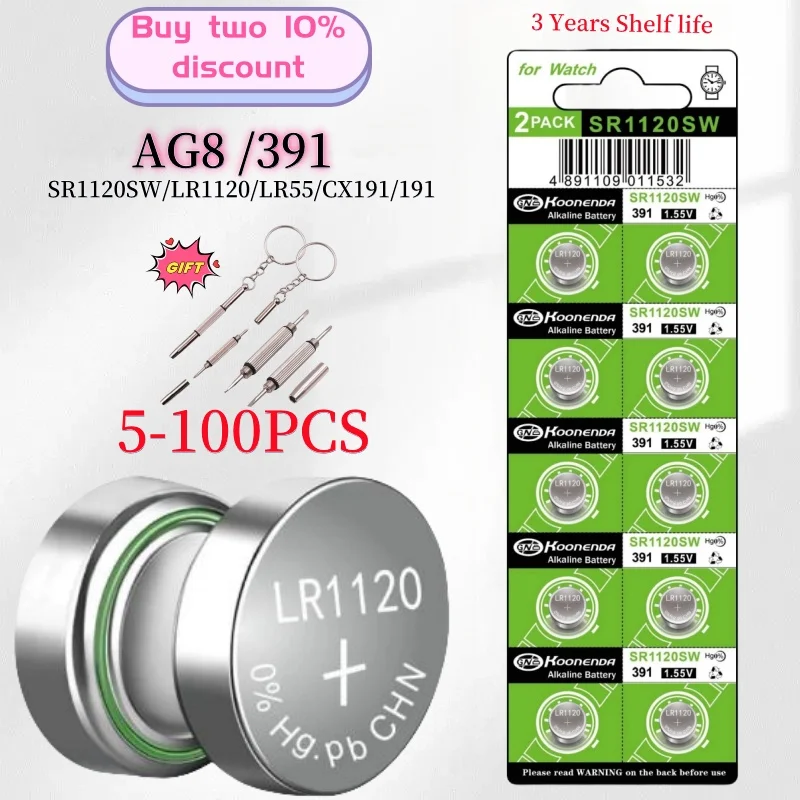 2-100 sztuk AG8 1.5V alkaliczna bateria guzikowa jednorazowego użytku LR1120 LR57 SR55 LR55 CX191 G8 do zegarków zabawki piloty