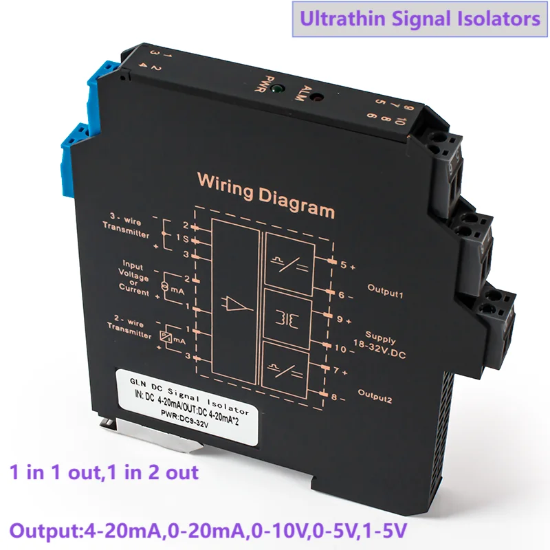 Ultra-thin Analog DC Signal Isolation Transmitter 12.5mm 0.1%F.S Precision Galvanic Signal Isolation Transmitter 1 in 1 out