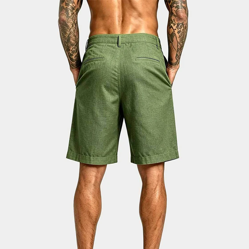 Vintage Mens Pleated Blet-up Shorts Daily Leisure Breathable Loose Straight Shorts For Men Summer Vacation Holiday Casual Shorts