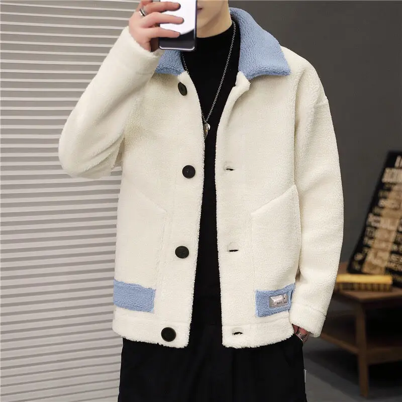 Youthful Lamb Fleece Jacket Warm Lightweight Textured Coat for Men's Daily Wear