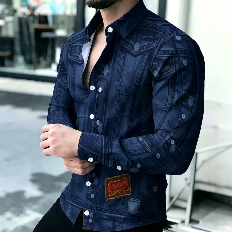 Men's Shirt with Personalized Printed Long Sleeved Shirt Design, Slim Fit Shirt, High-Quality Men's Shirt, Business Casual Top