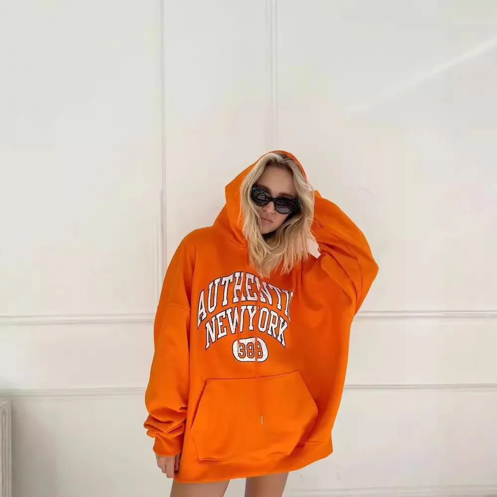 

European and American autumn and winter women's clothing loose fleece hooded sweater casual letter printing
