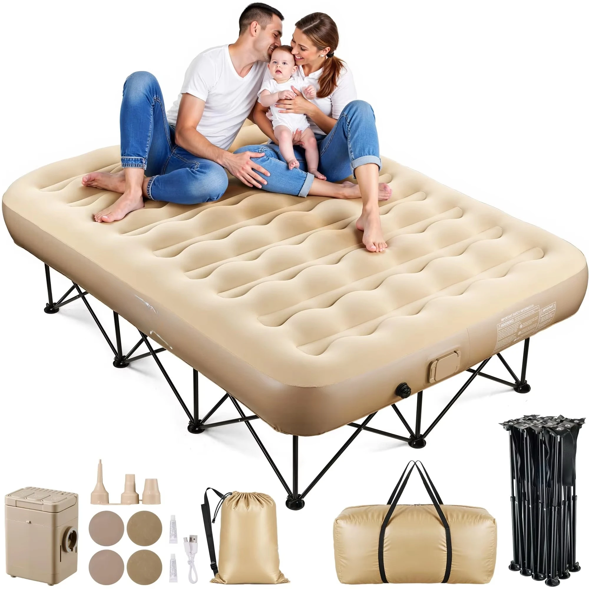 Upgraded Inflatable Air Mattress Frame Built-in Pump 500 Pounds Capacity PVC Material Strong Support Folding Design Car Sleeping