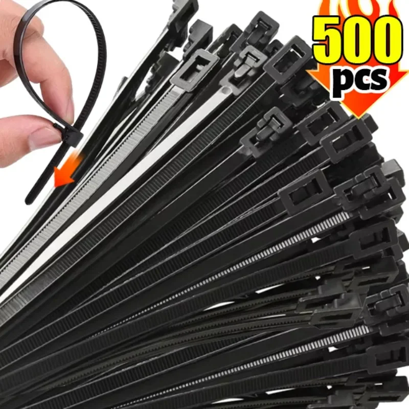 500/100PCS Releasable Cable Ties Self-locking Plastic Nylon Fastening Loop Slipknot Cable Organizer Lock Strap Zip Ties Binder