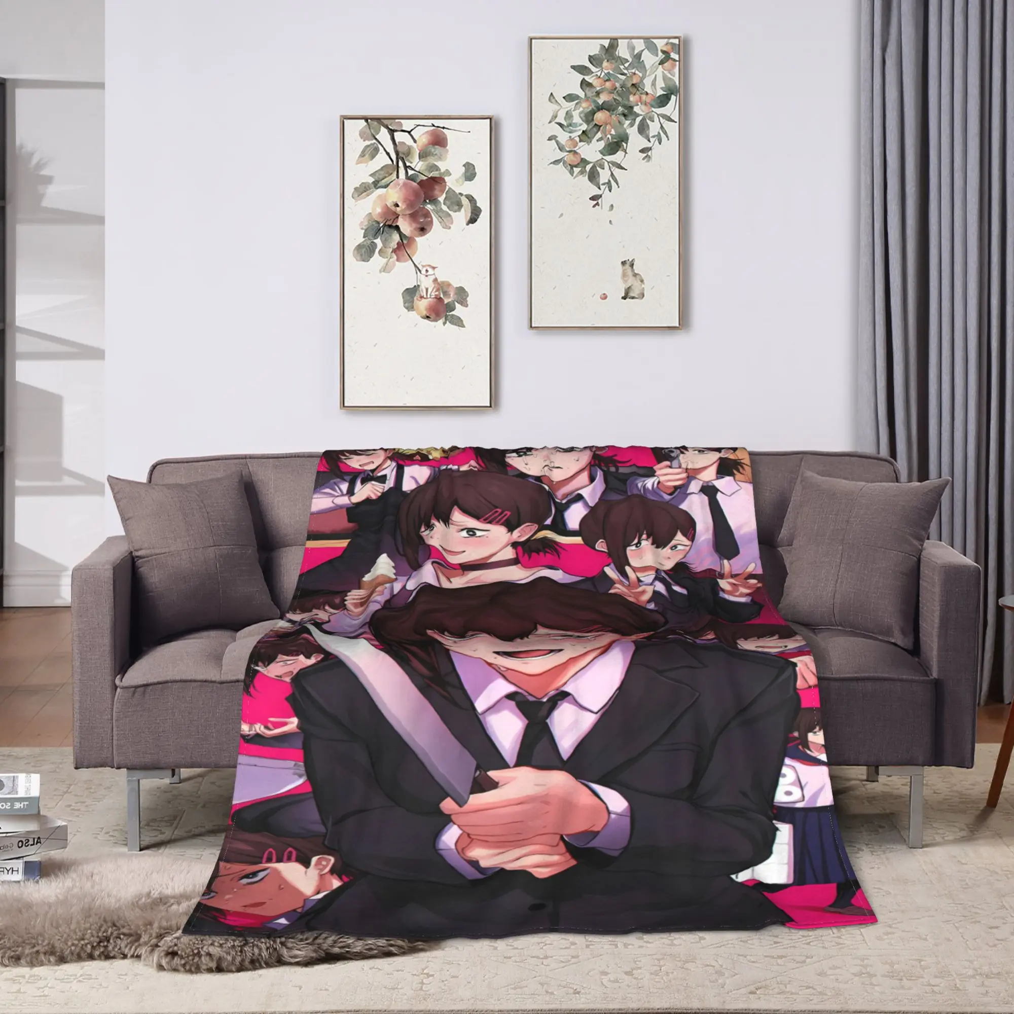 Aki sharp manga Super Warm Blanket Chainsaws Mans Airplane Travel Plush Throw Blanket Outdoor Flannel Bedspread Sofa Bed Cover