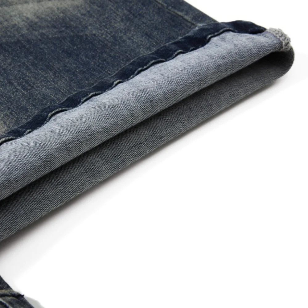 MWJLPWQ Contrast Color Distressed Wide-Leg Jeans Men's Vibe Style Washed Studded Decorative Design Denim Trousers Trend 15316