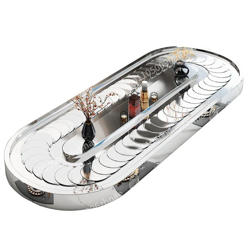 Rectangle electric vegetable turntable Oval stainless steel conveyor belt home dining table Automatic rotary display turntable