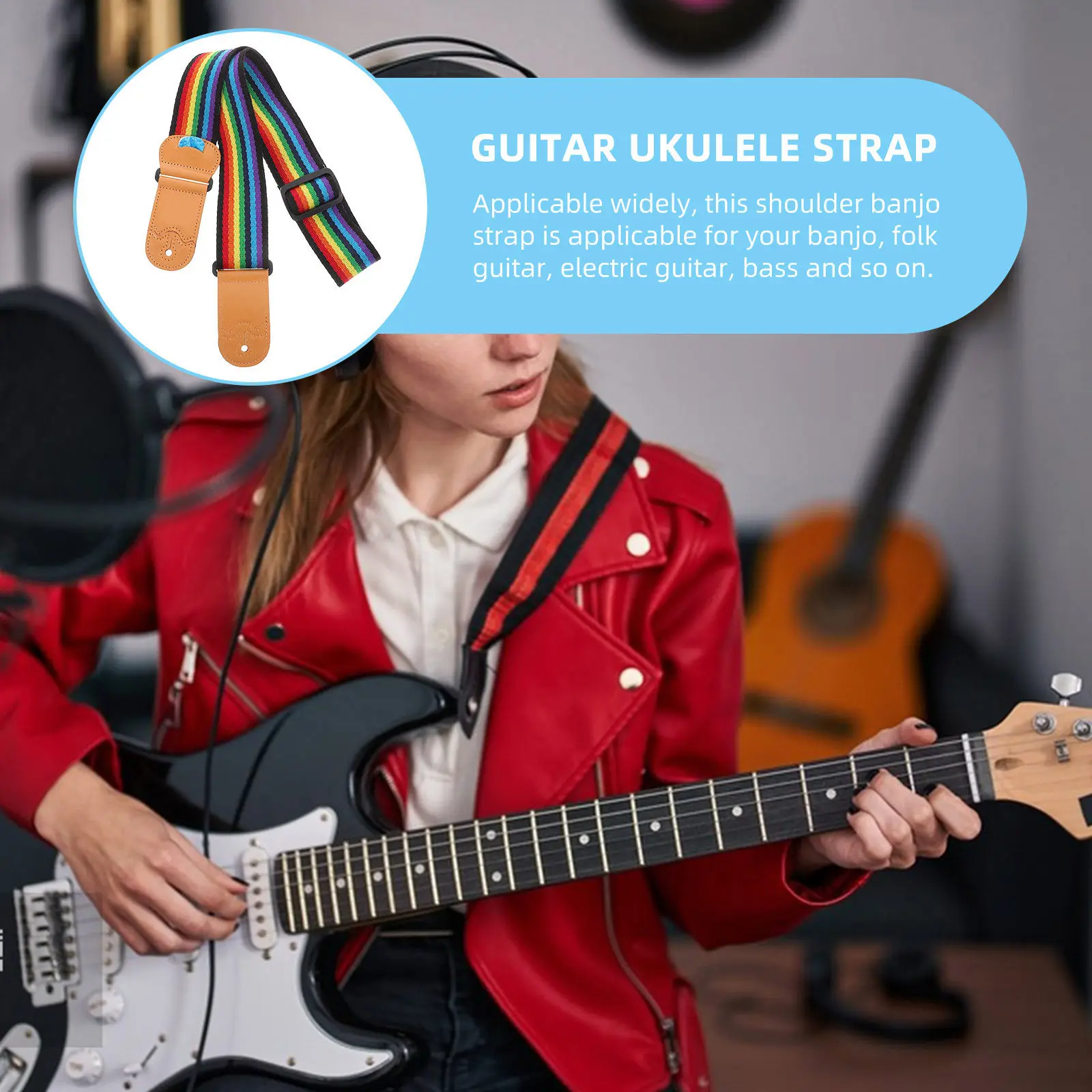 Colorful Stripe Widen Guitar Strap Adjustable Comfortable Guitar Belt for Acoustic Electric Bass Guitars Longlasting Practical