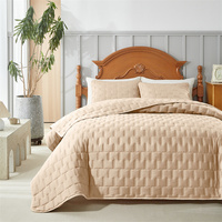 Bedspread Set,Polyester Bed Cover+Pillowcase,Beige Quilted Grid Summer Quilt,Green Plain Queen King 176*230cm 3pcs Customized