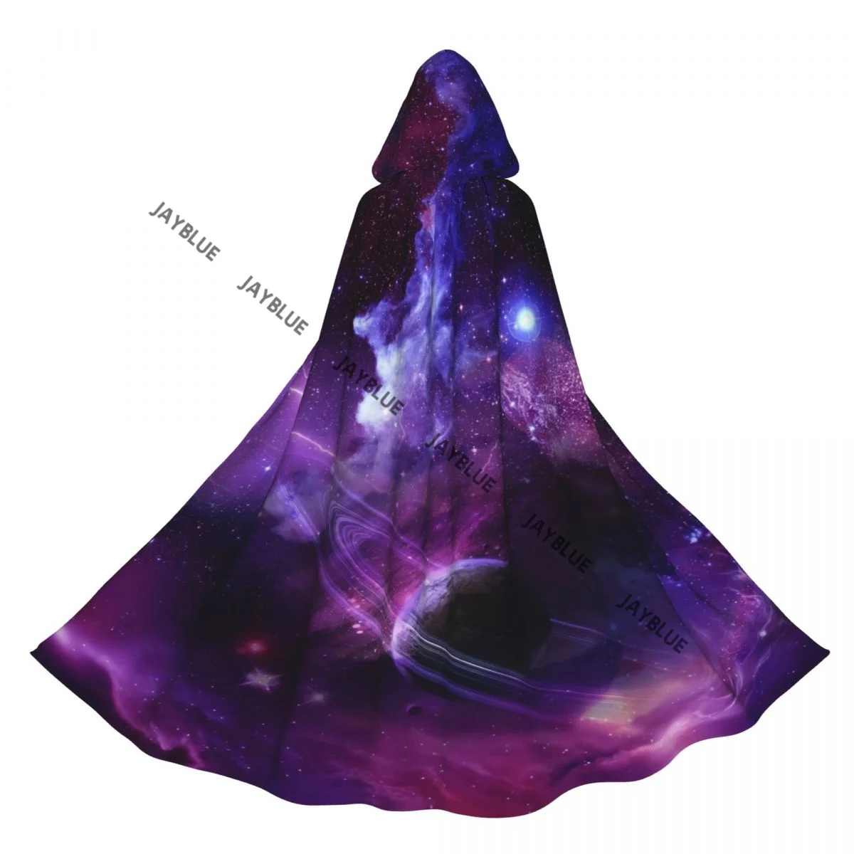 Galaxy Space With Planets Stars Hooded Cloak Polyester Unisex Witch Cape Costume Accessory