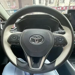DIY Customized Hand Sewing Car Steering Wheel Cover for Toyota Corolla Avalon RAV4 Camry Genuine Leather Interior Accessories