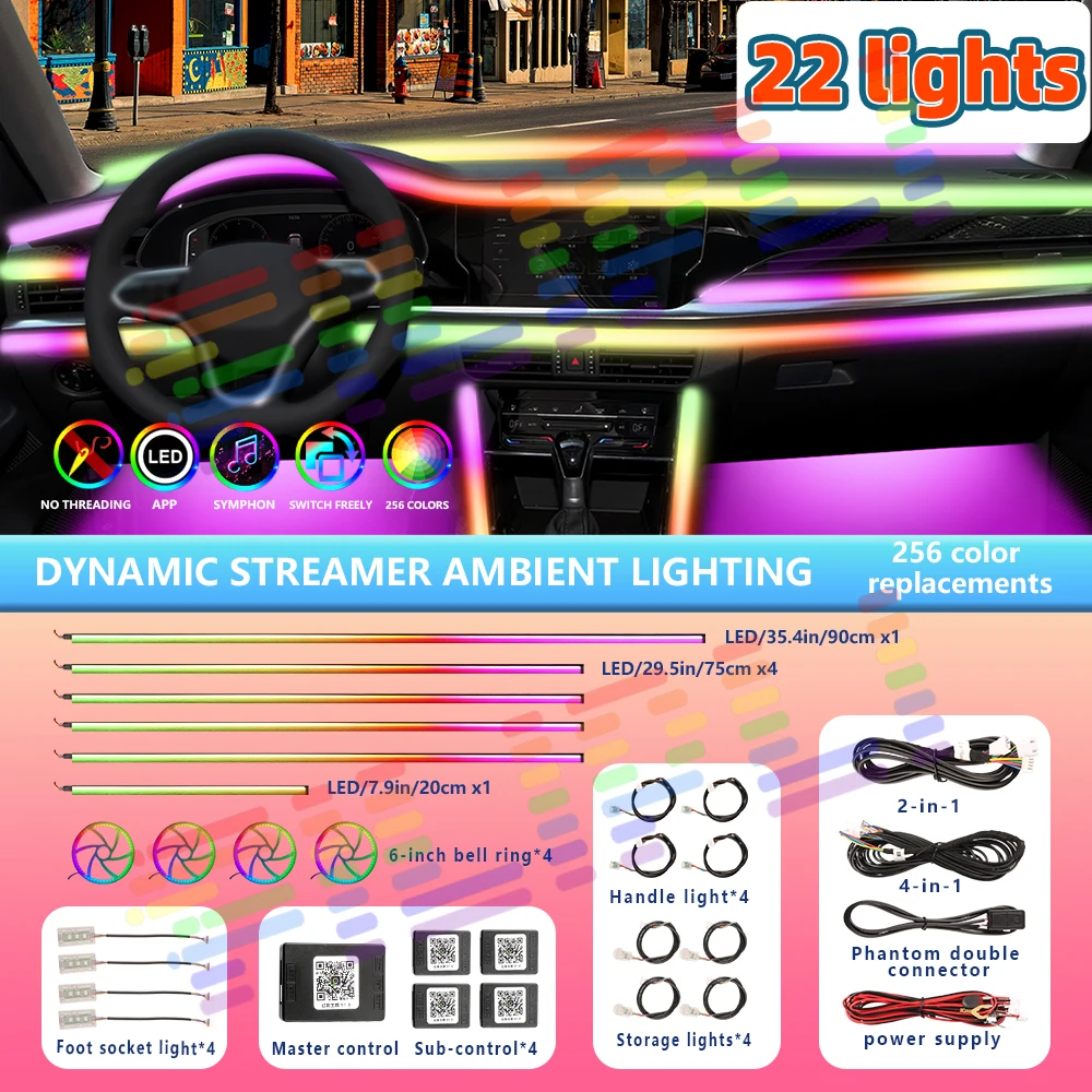 

Car Interior Ambient Light App Control Auto Rainbow Atmosphere Universal Acrylic Symphony LED RGB Lamp Strip Colorful Lighting