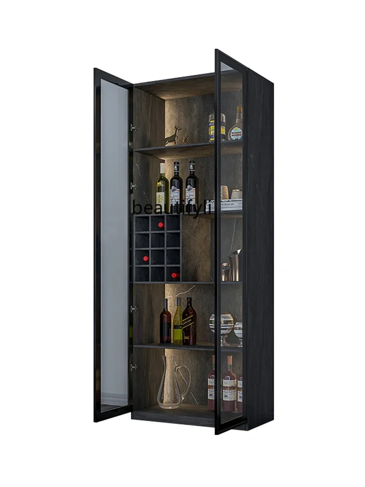 

Glass wine cabinet against the wall Living room Modern simple dining room Small apartment integrated light luxury corner home