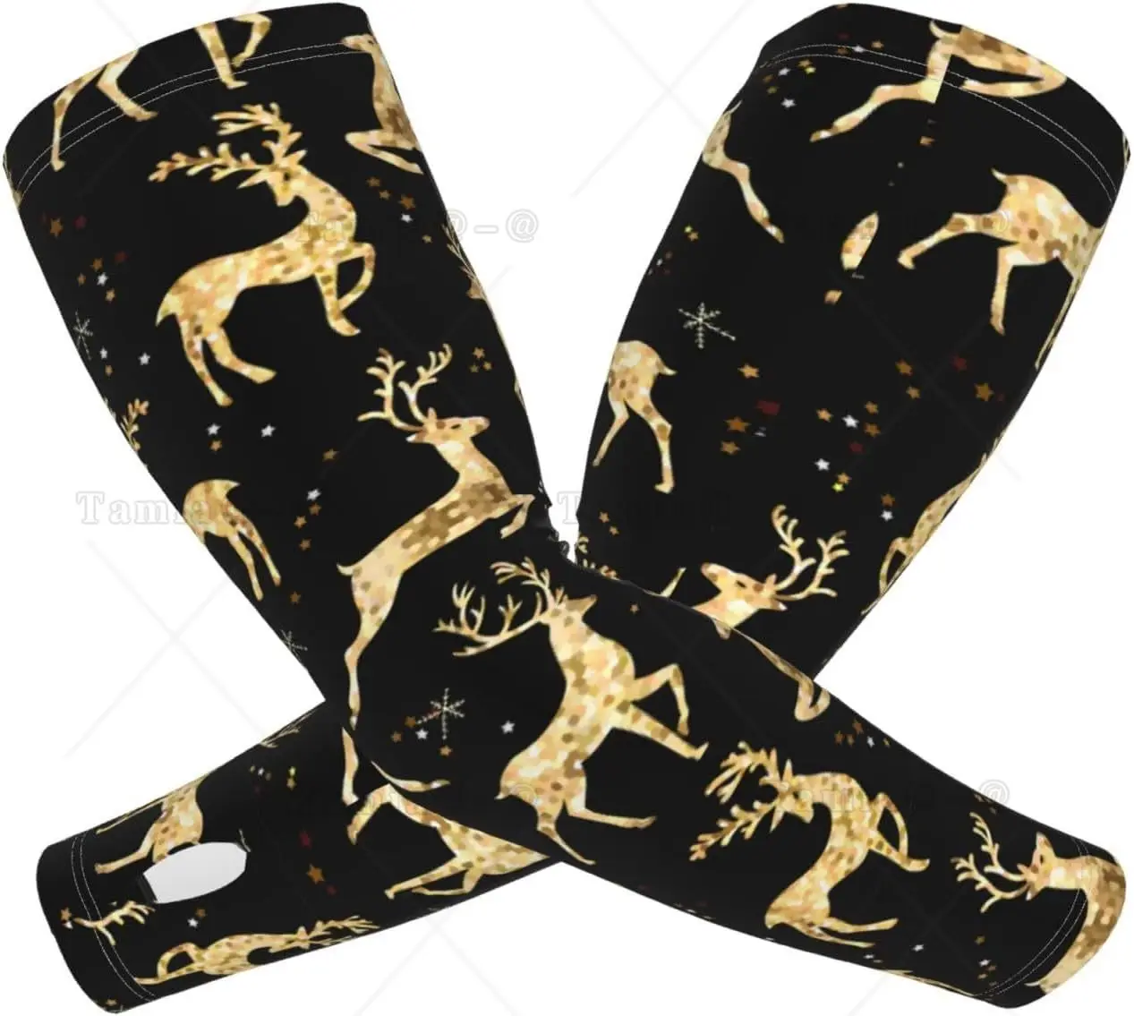 Christmas Gold Deers Print Arm Sleeves Cooling UV Sun Protection Sports Compression for Men Women Golf Basketball Arm Sleeves