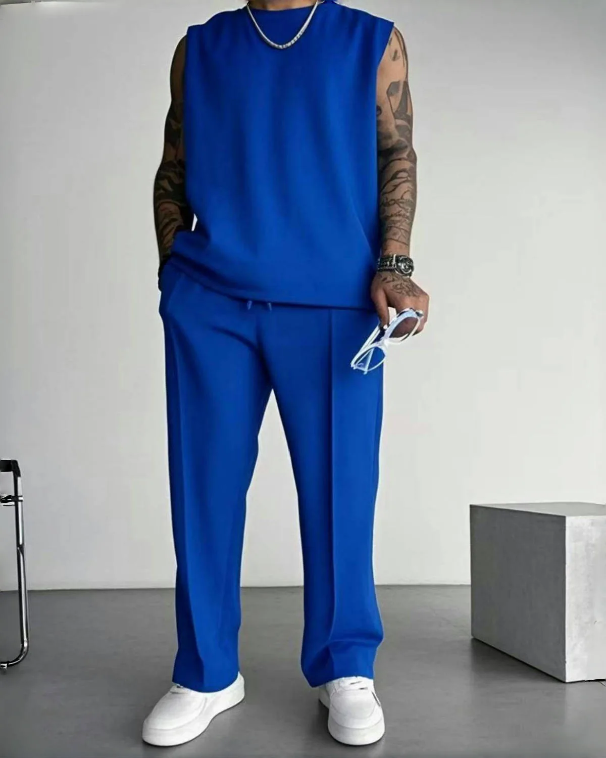 2026 Sommer Neu Herren Einfarbiges Ärmelloses Westen- und Hosen-Set (2-teilig) – Lockerer Sport-Casual-Streetwear Atmungsaktives Alltags-Mode-Outfit – Detail 5