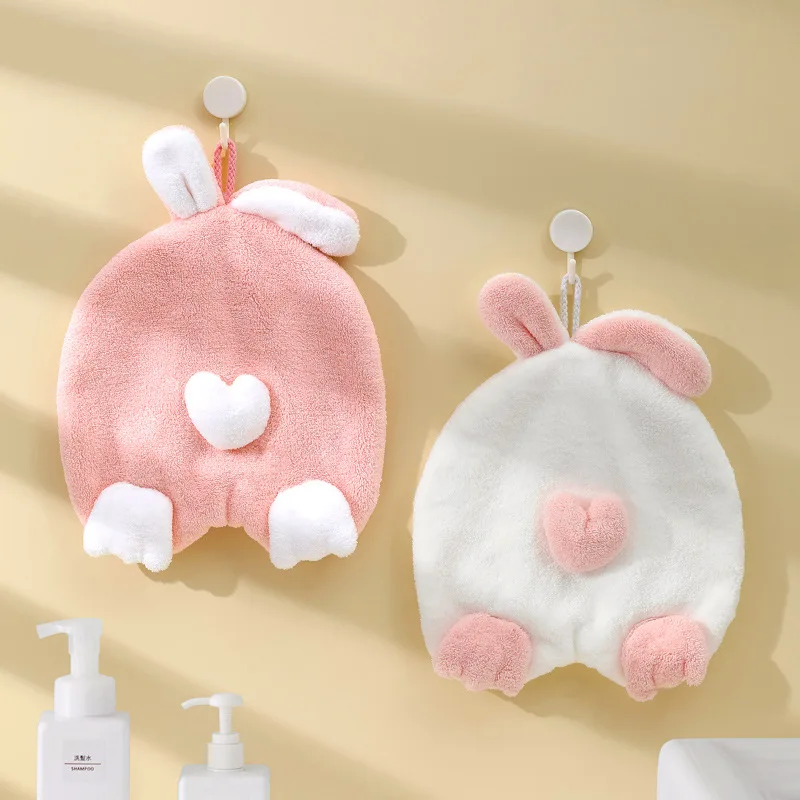 

Cute Rabbit Child Towels Hanging Absorbent Hand Towel Soft Quick Dry Bathroom Dishcloth with lanyard Kitchen Cleaning Cloth