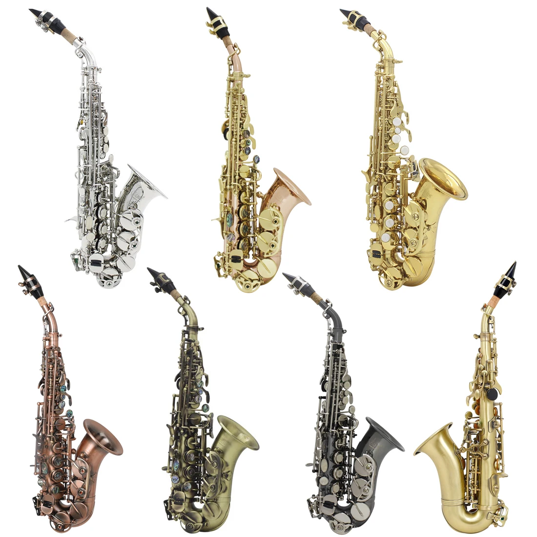 Soprano Saxophone Bb Brass Red Antique Silver Plated Gold Lacquer Professional Soprano Sax Woodwind Instrument Case Accessories