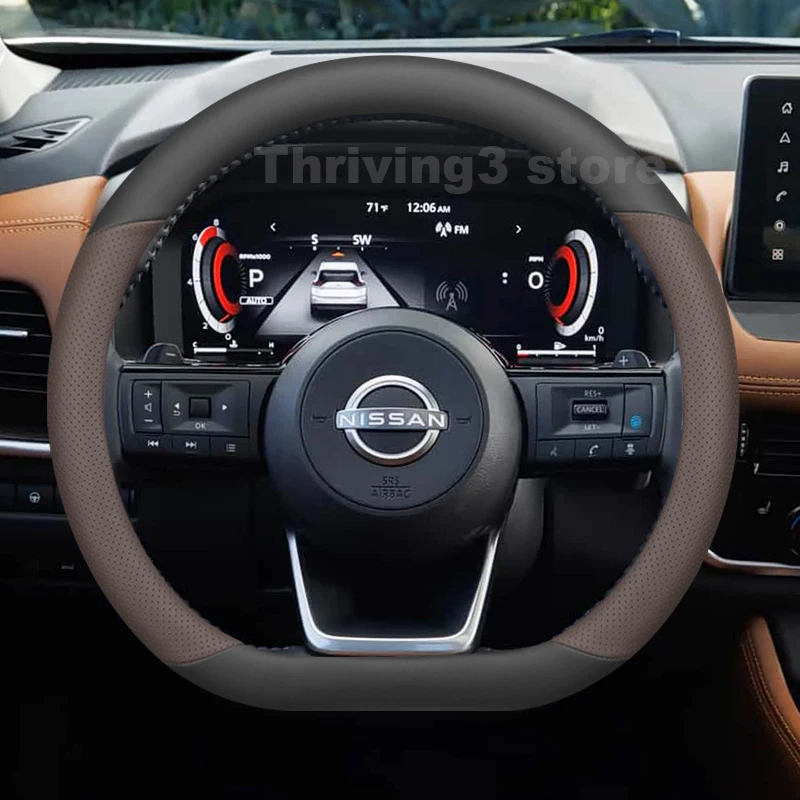 

Leather Car Steering Wheel Cover For Nissan Rogue Platinum AWD 2011-2026 Non-slip Auto Steering Wheel Nissan Rogue Accessories