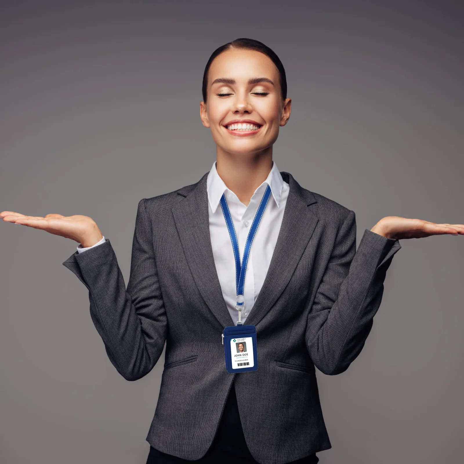 

Dark Blue Vertical PU Id Badge Holder with Clear Front Panel for Pass Business Card Protection Lightweight with Neck