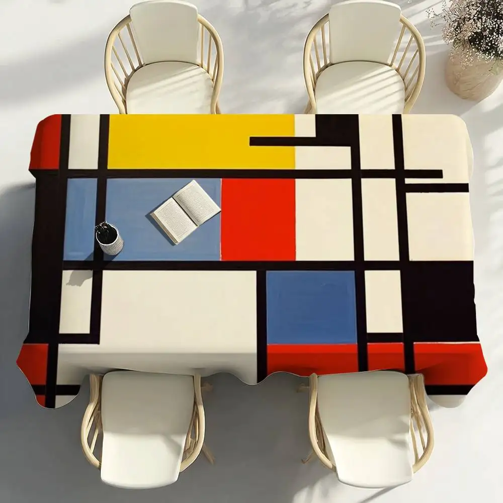 Abstrakter geometrischer Mondrian-Druck, Party-Dekoration, Esszimmer, Zuhause, Küche, Terrasse, wasserdichte, schmutzabweisende Tischdecke