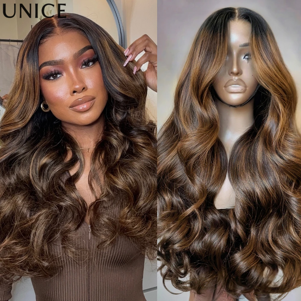 

UNice 7x5 Bye Slip ™ Бесклеевой парик из человеческих волос Balayage Highlight Body Wave со шнурком