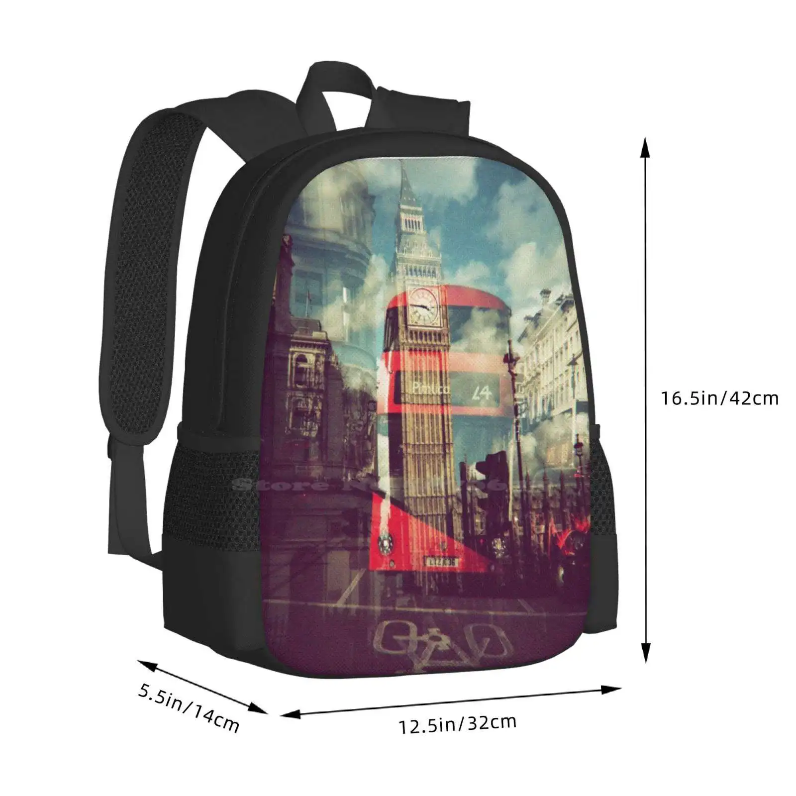 Nowhere Like London ของมาใหม่ unisex bags กระเป๋าสะพายนักเรียน London England Film Holga Double Exposure Big Ben BUS Double