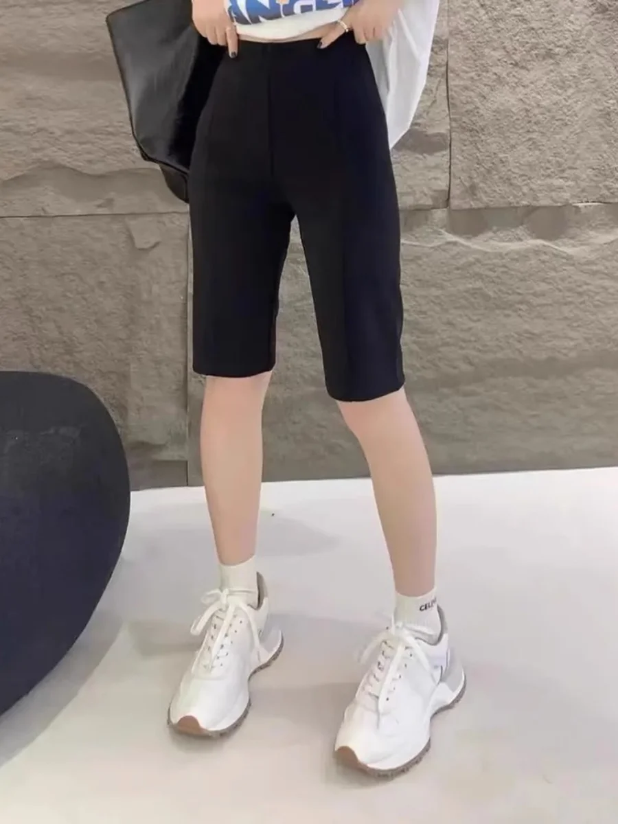 

Bla High-Waist Five-Quarter Riding Pants Women's Summer New Sle Elastic Waist Straight Leg Base Layer orts Pants