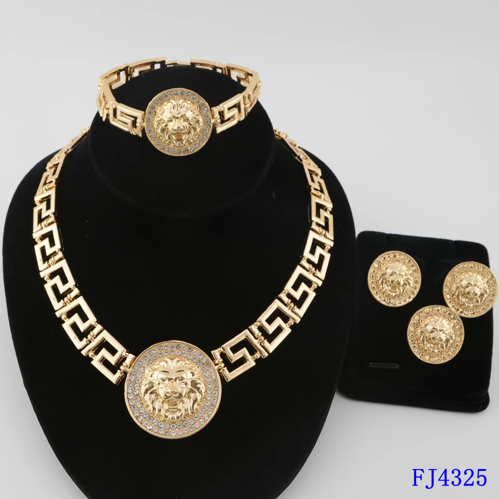 African Fashion Gold Plated 4pcs Jewelry Set For Women Bridal Wedding Necklace Earrings Ring Bracelet Hypoallergenic No Fade
