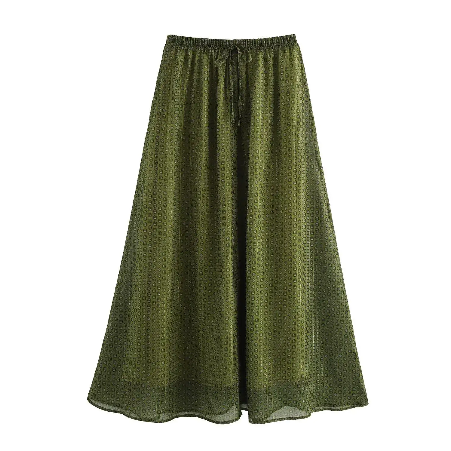 ZBZA Spring New Women's Long Dr Faion Design Metal Color Line Print Ele High Waist Polyester Fiber Summer Dr