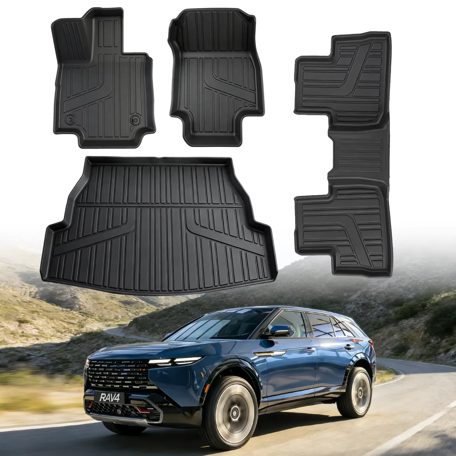 TPE Floor Mats 4PCS All Weather Custom Fit Waterproof Anti-Slip Odorless Easy Clean For 2019-2026 RAV4 Gas Only US Model