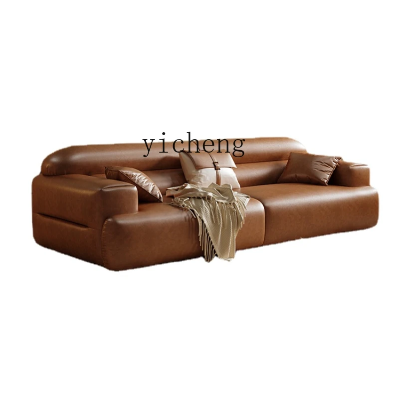 

Zk Cat Scratch Leather Big Fat Sofa Small Apartment Living Room Antique Style Vintage Brown Straight Row Sofa