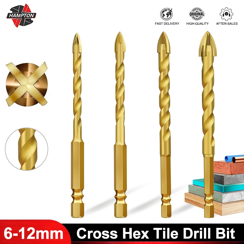 

HAMPTON 6-12mm Cross Hex Tile Drill Bit For Glass Ceramic Concrete Hole Opener Alloy Triangle Bit Drilling Tool Hole Cutter