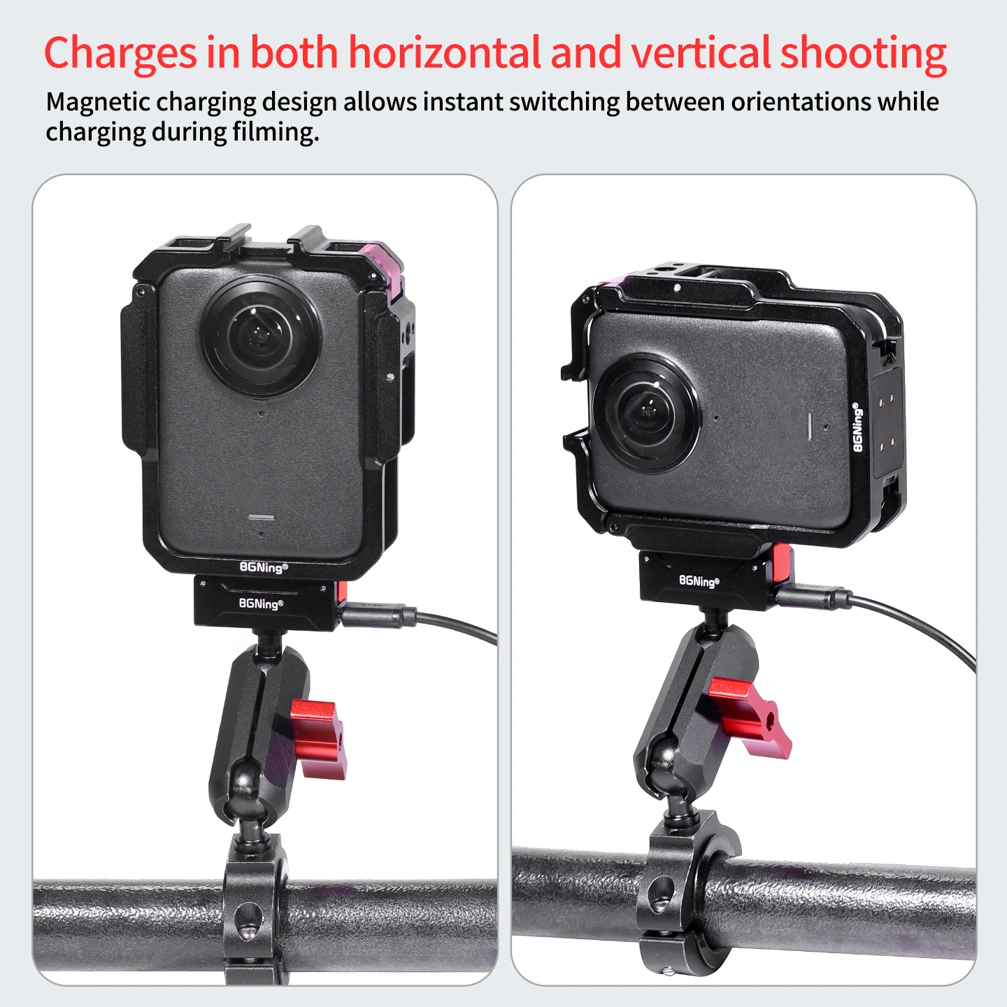 Bgning für DJI Osmo 360 Magnetischer Kamerarahmen für Horizontale & Vertikale Fotografie Schnellverschluss Aufladbare Erweiterung Stativhalterung – Detail 2