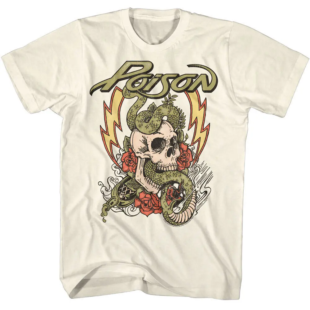 Poison Skull Snake Lightning Roses Collage Men's T Shirt 80's Rock Band Merch