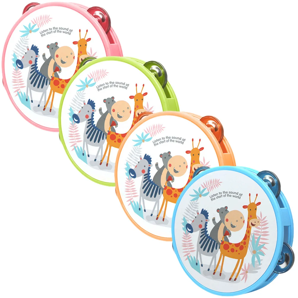 

4 Pcs Tambourine Kids Tambourines Toy Handheld Bells Musical Instrument Plastic Knocking Drum Child