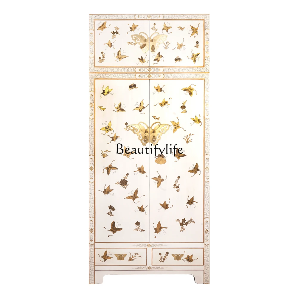 

Modern new Chinese solid wood hand-painted retro elm high cabinet locker cabinet