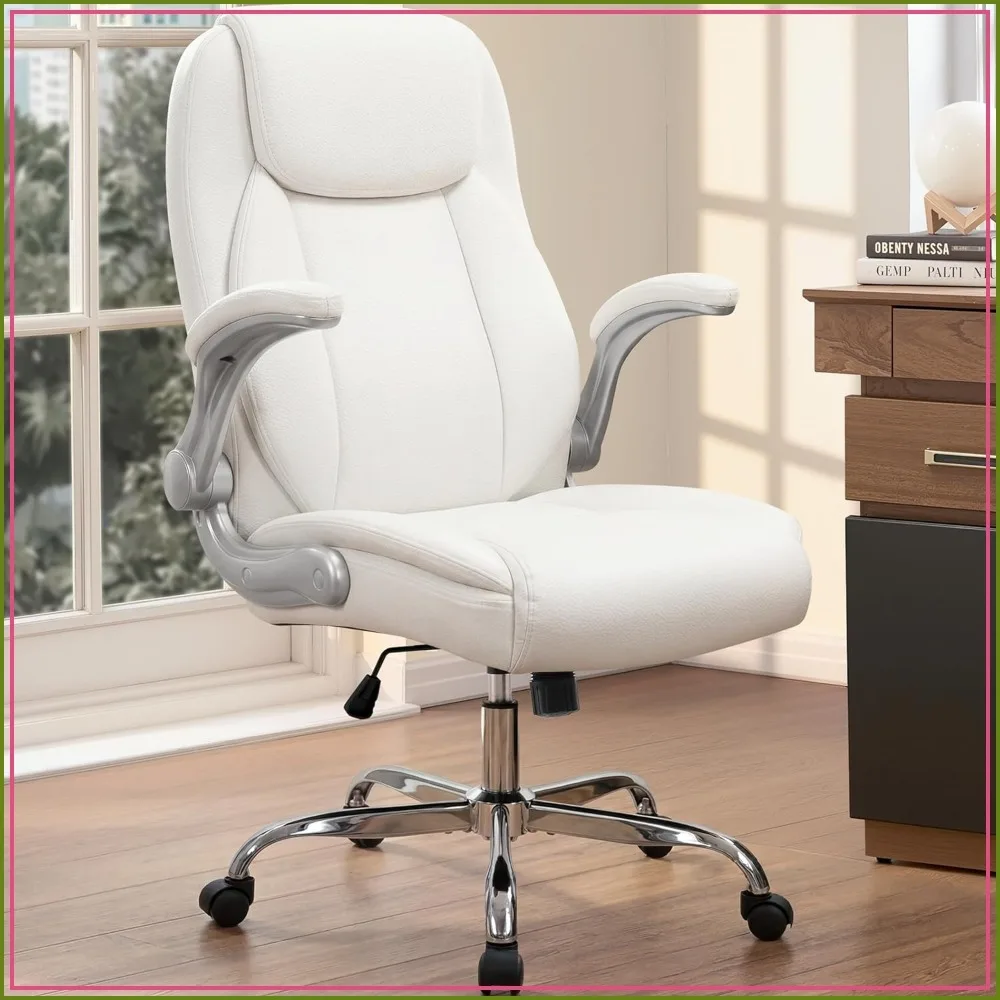 Ergonomic High Back Office Desk Chair with Flip-up Arms, Adjustable Height, Swivel Wheels, Comfy PU Leather