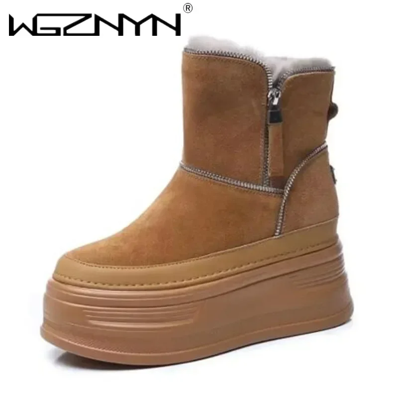 

НОВЫЕ роскошные замшевые зимние плюшевые женские ботинки на танкетке из натуральной кожи, весенние теплые ботильоны на скрытом каблуке, Botas Mujer