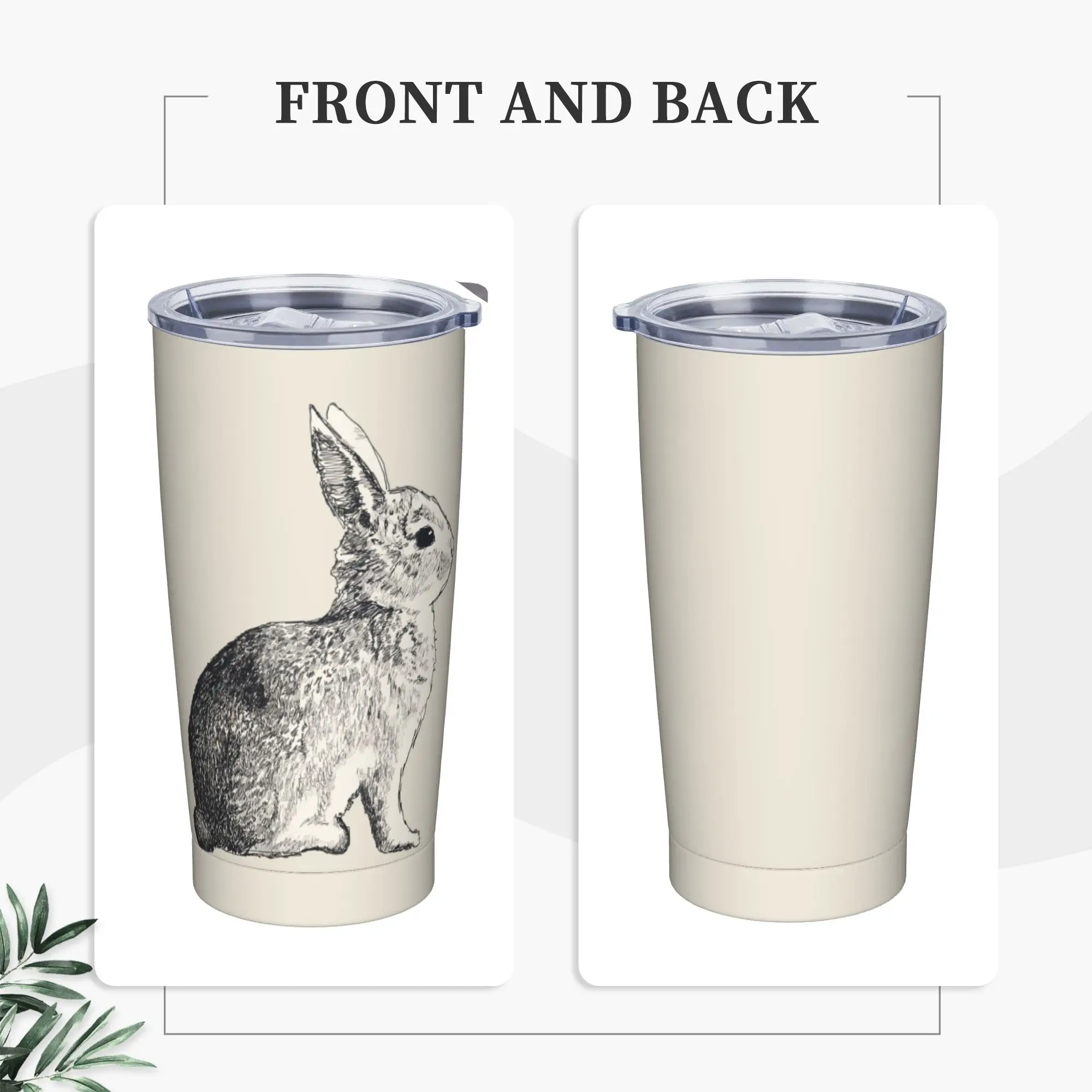 Rabbit Insulated Tumbler with Straws Lovely Rabbit Bunny  Pet Animal Print Vacuum Thermal Mug Double Wall Car Bottle Cup, 20oz