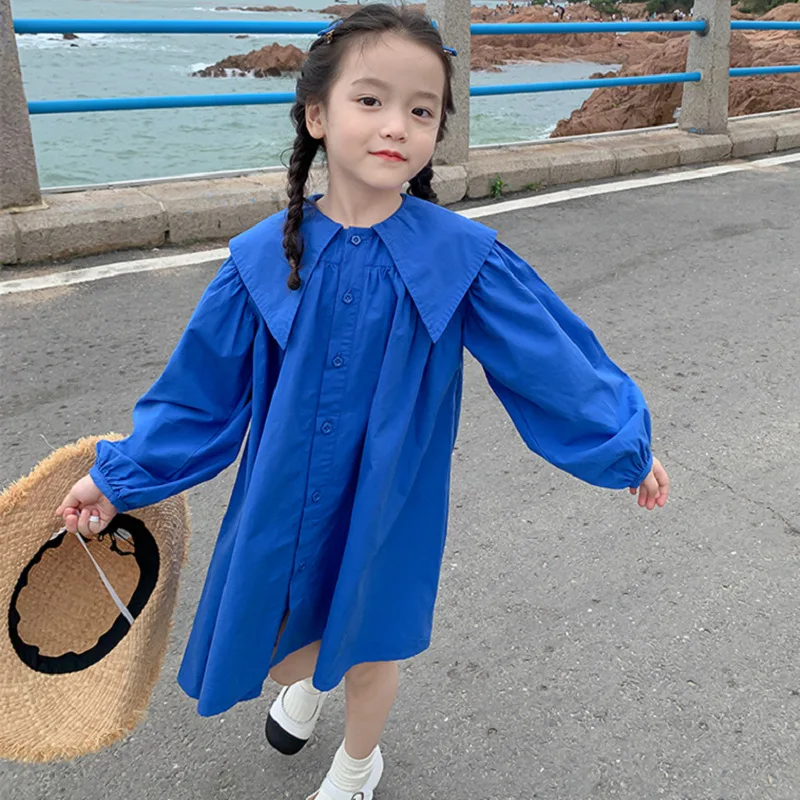 Girls' Dress with Large Collar, Long Sleeve, Academy Style Princess Dress2025Spring New Fashion Foreign Trade Children's Clothin