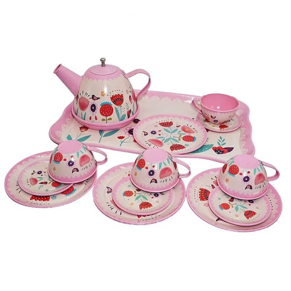 Role Play Simulation Tea Set Tableware Metal Material Teapot Kitchen Exquisite Play House Afternoon Tea Pretend Play