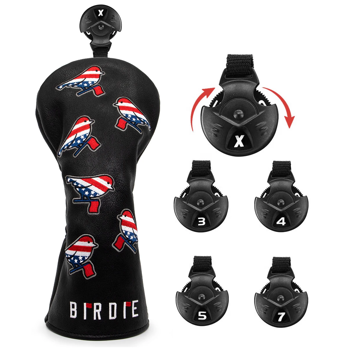 Hybrid Golf Club Headcover Set, Fairway Wood, Aliennana Black Birdie, Premium Leather Headcovers