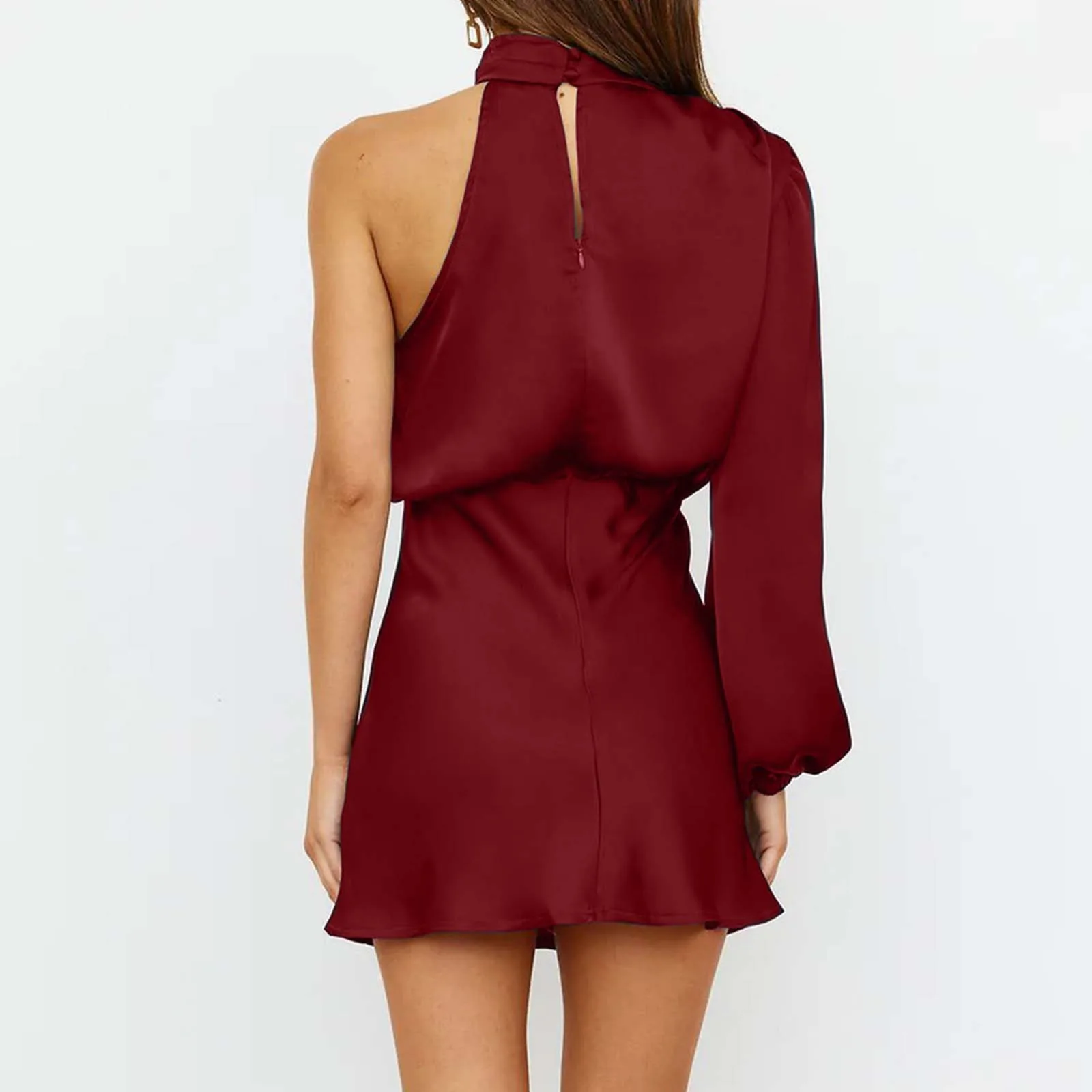 Mini robe en satin à manches longues pour femmes, col rond, jupe de cocktail, robe de soirée, printemps, été, nouveau, 2024