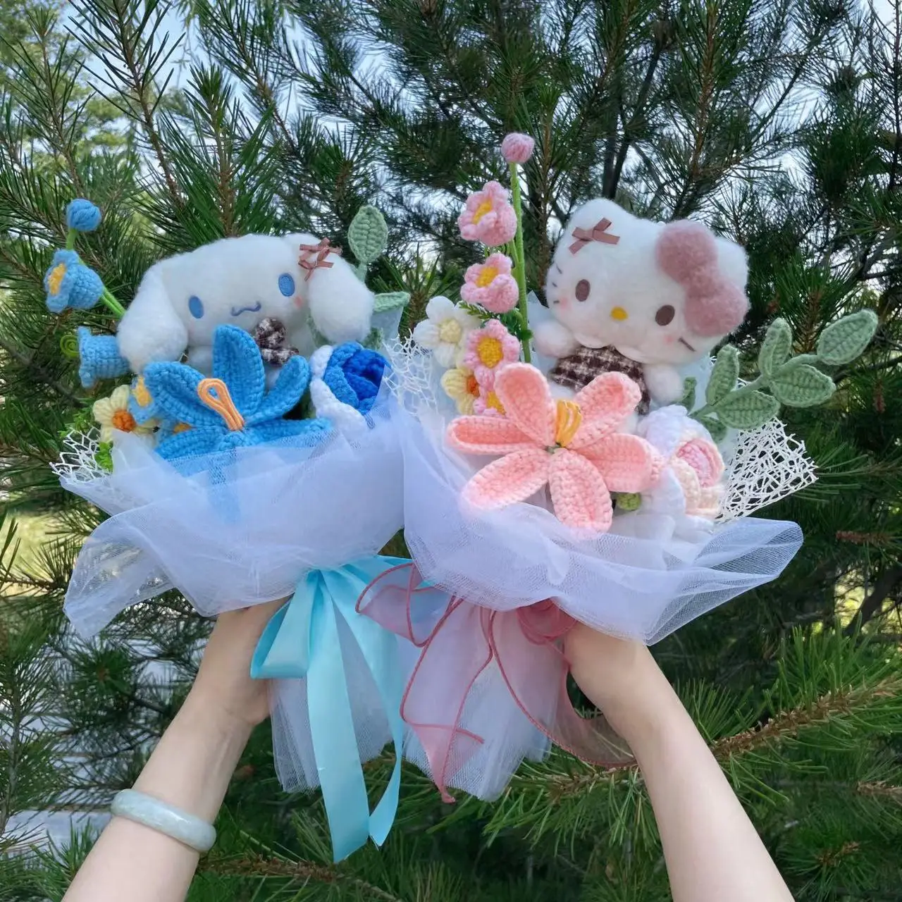 Cartoon My Melody Kuromi Cinnamoroll Kt Cat Plush Doll Toy Flower Bouquet Gift Box Valentine\'s Day Christmas Graduation Gifts