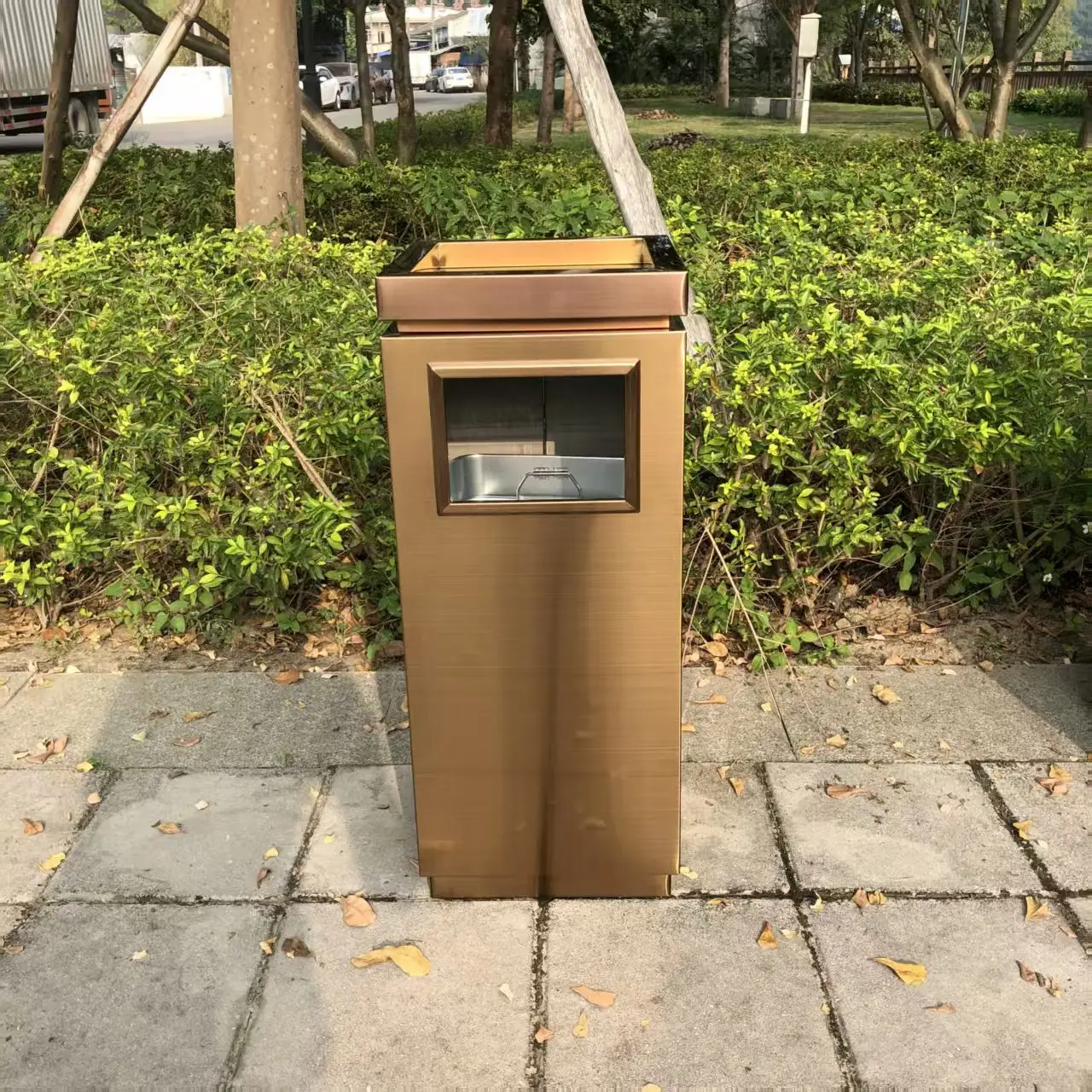 Commercial Square Stainless Steel Trash Can With Ashtray Vertical Waste Bin For Hotel Lobby Corridor Elevator Entrance