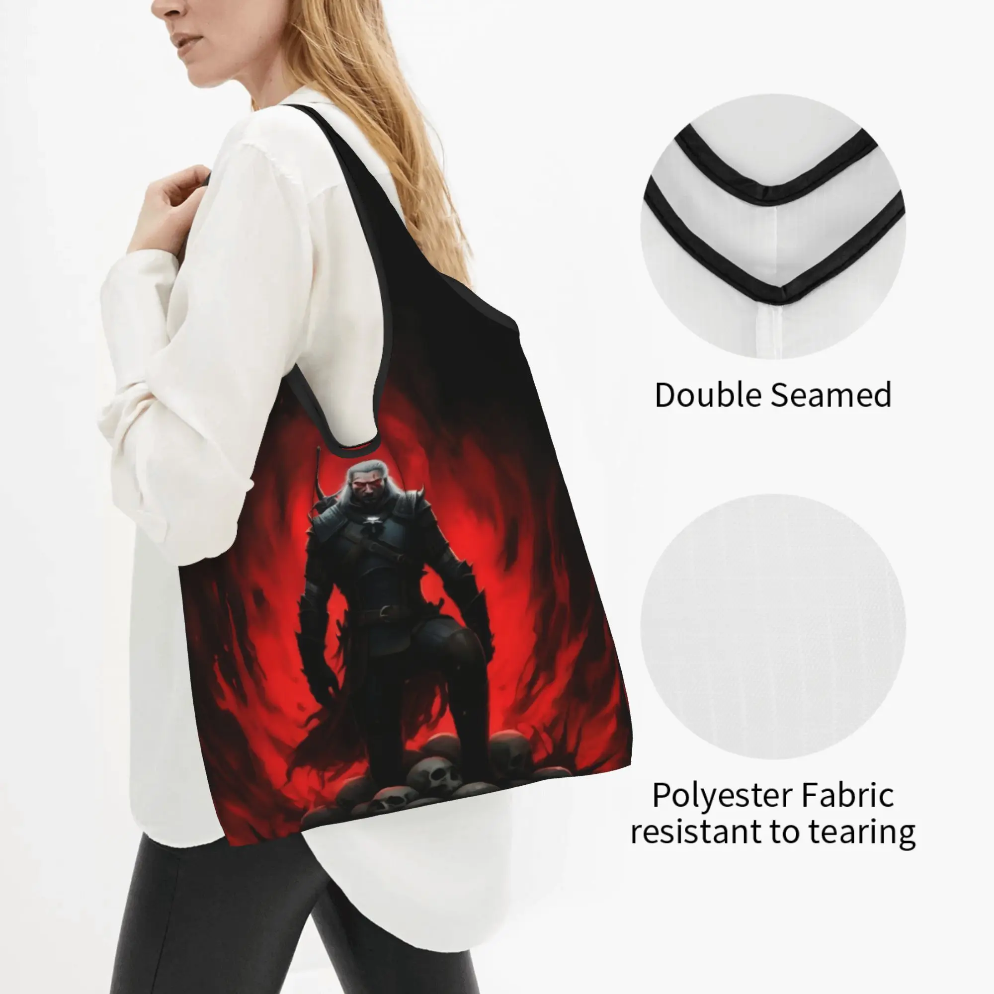 Action The Witcher Game  Grocery Tote Shopping Bag Women Fashion Role Playing  Shopper Shoulder Bag Large Capacity Handbag
