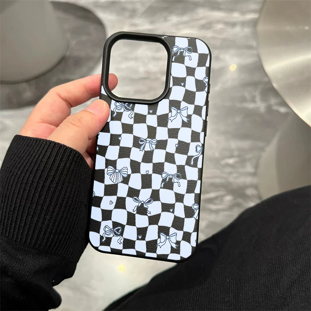 Blaue karierte Schleifen-Handyhülle für iPhone 17 16 15 14 13 12 Pro Max 16 15 14 Plus 17 16 15 14 13 Pro 17Air Silikon-Matt-Cover – Detail 8